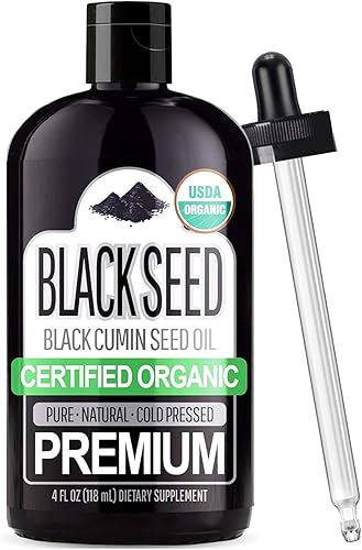 Sun Essential Oils Organic Black Seed Oil (100% Pure & Natural - USDA Certified Organic) Cold Pressed, Premium Quality Free of Toxins, Heavy Metals,