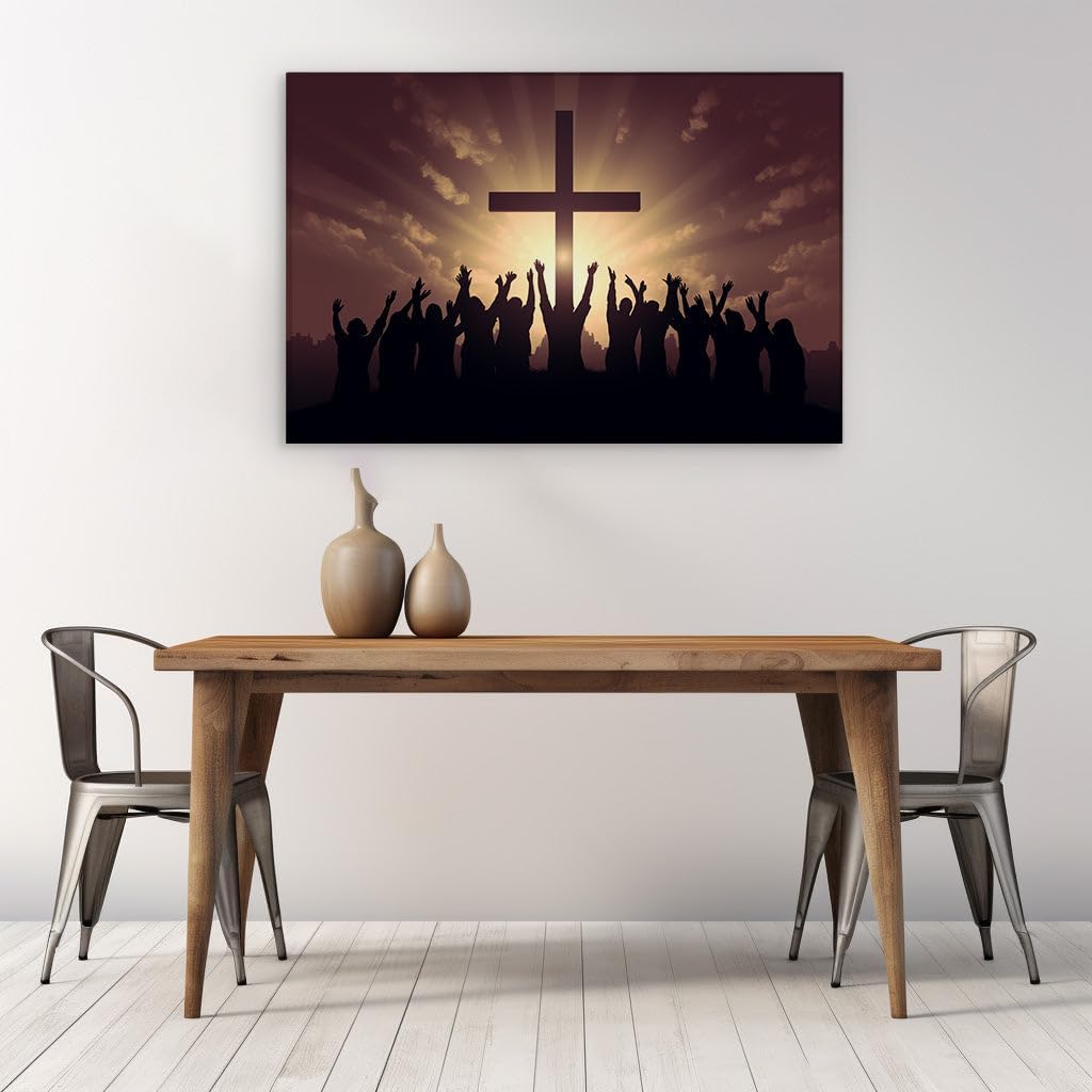 Canvas for Living room. Ethereal Sunset Worship On The Hill Overlooking The City, 27 x 18 inch Canvas Wall Art - Surrealistic Visions - Modern Home Decor - 69x46 cm (27x18 inch)