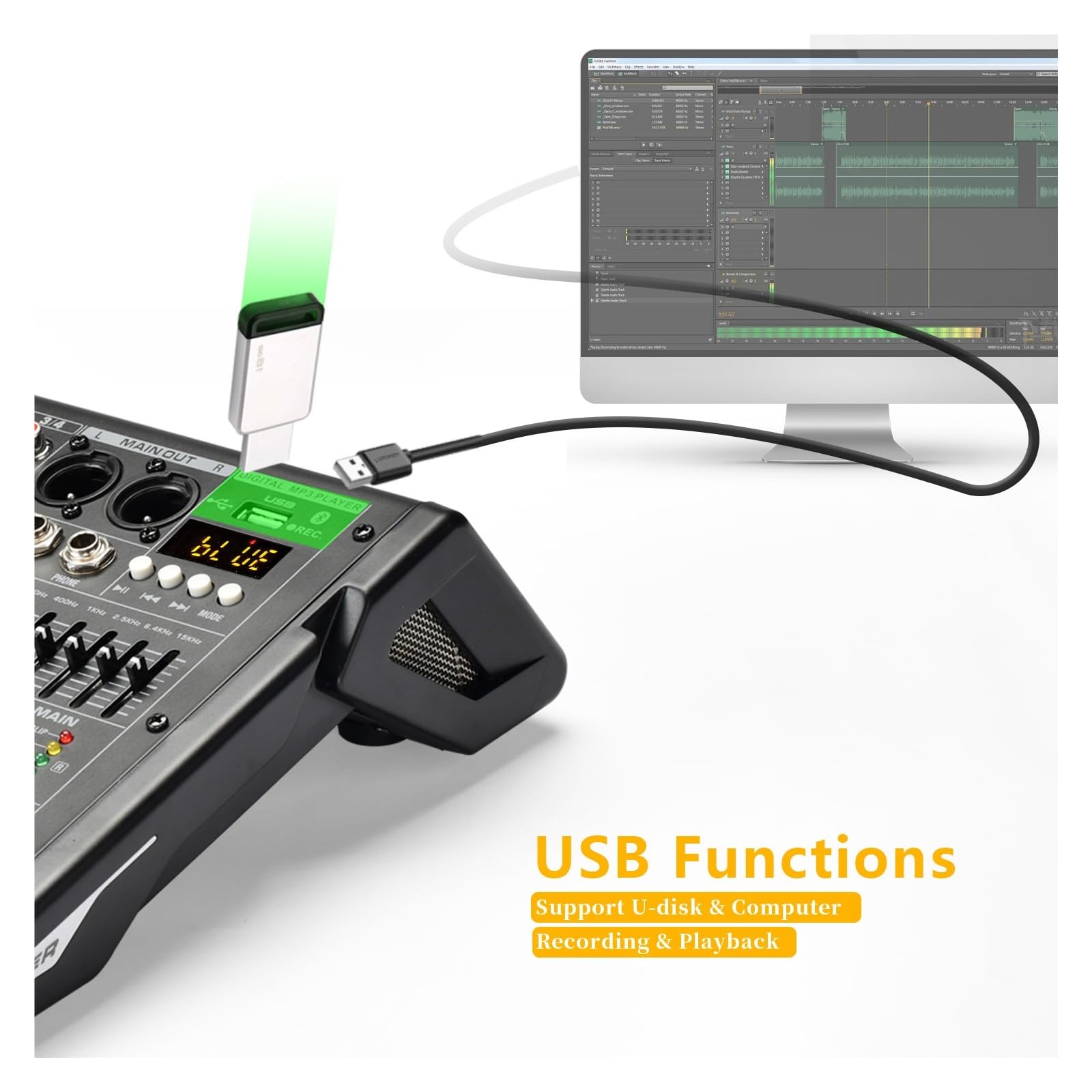 Mikser DJ-ski, 4-kanałowa konsola miksująca 99 efektów DSP Odtwarzanie USB Nagrywanie na komputerze Bluetooth Mikser dźwięku Impreza domowa 48V Mix Table AG-AT4