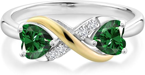 Miniatura 3 de Gemstone Birthstone and Lab Grown Diamond Accents Eternal Love Infinity Ring for Women 925 Silver and 10K Yellow Gold Heart Shape 5MM & Round