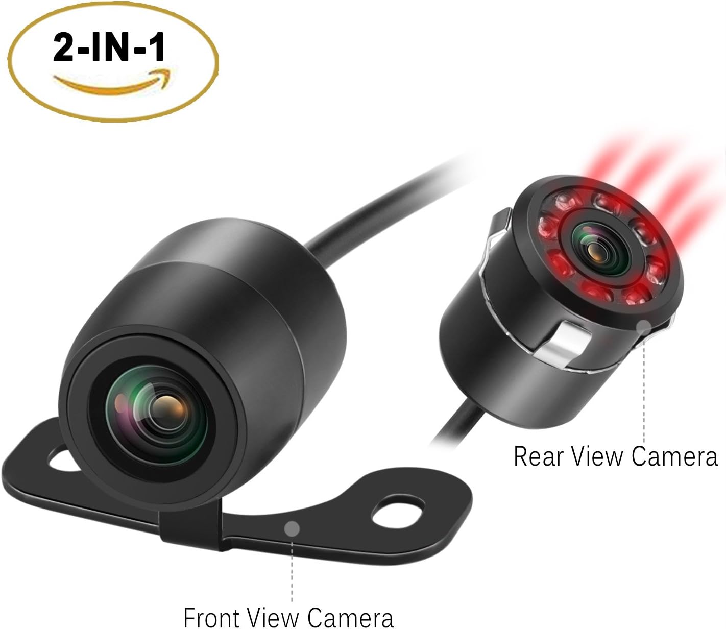 SIVNN LED Car Rear View Backup Camera 2-in-1 Front/Reverse View with HD Infrared Night Vision and 170 Degree Waterproof for Truck & Cars