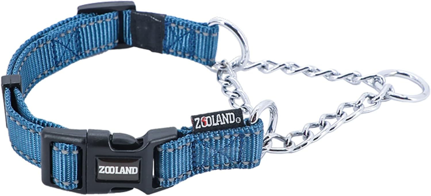 ZOOLAND Stainless Steel Chain Martingale Collar for Training and Correction for Small Medium and Large Dogs (Large, Royal Blue)