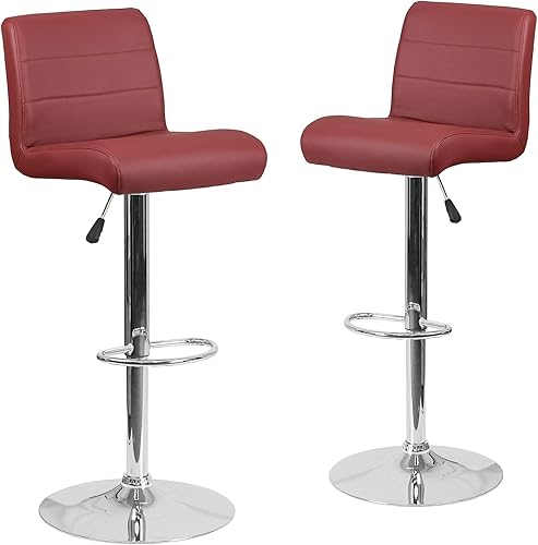 Miniatura 15 de Flash Furniture Marietta - Juego de 2 taburetes de bar contemporáneos de vinilo gris con altura ajustable con asiento enrollado y base cromada