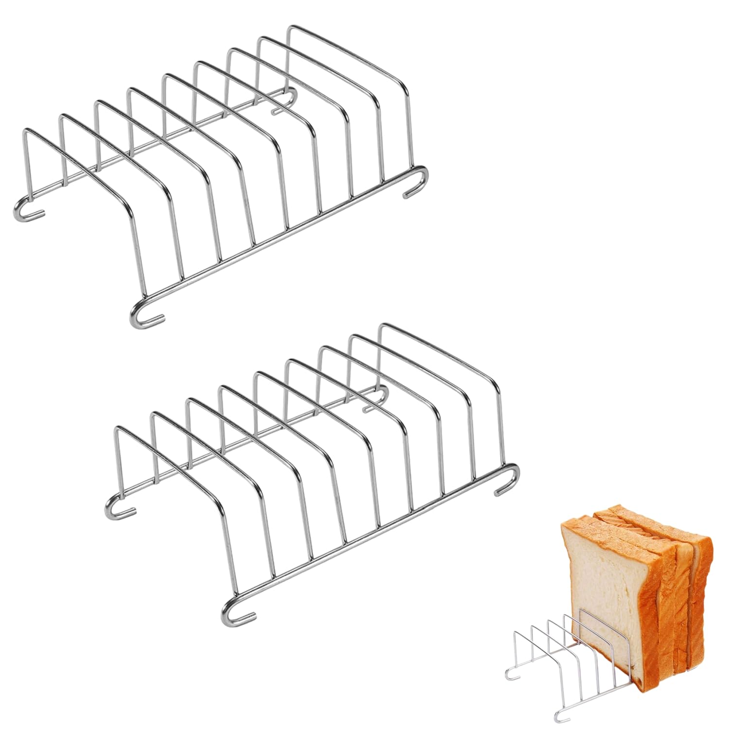 QHFlashbuy Toast Rack,2PCS Toast Bread Holder,8 Slice Stainless Steel Bread Rack,Toast and Bread Holder​Breakfast Loaf Stand,Toast Rack for Kitchen Counter,Cooking Racks and Air Fryer Accessories