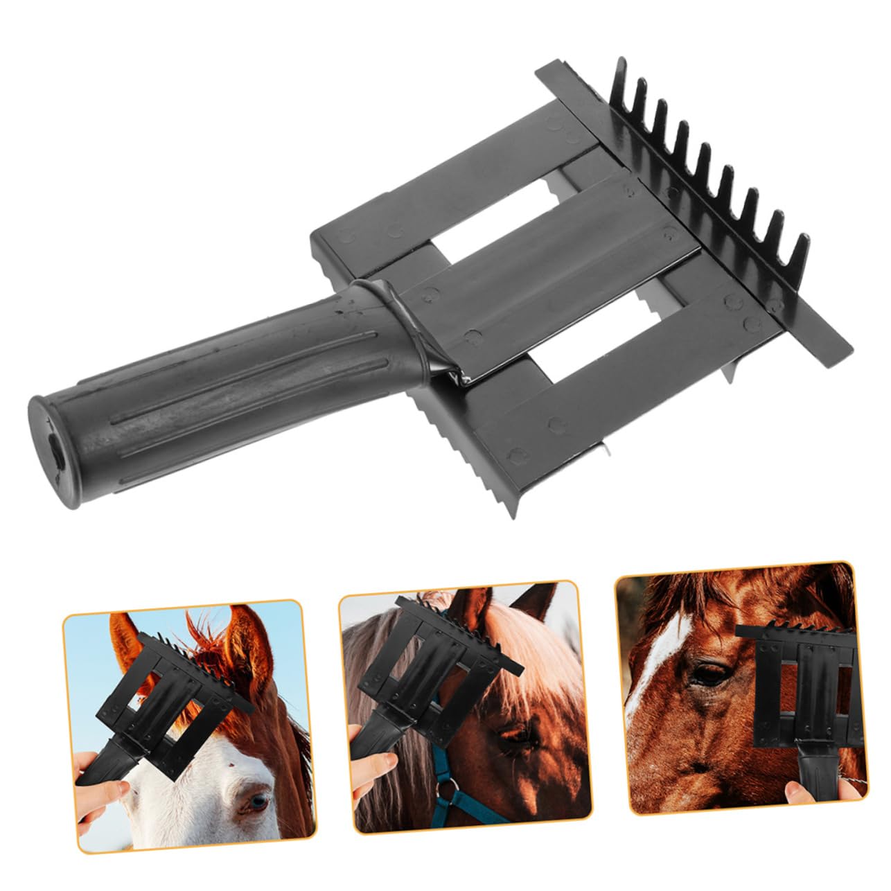 Cepillo de Limpieza para Caballos Mango Antideslizante 2 Piezas | Goma y Metal, Diseño Ergonómico, Negro, para Recorte Suave de Crin y Melena