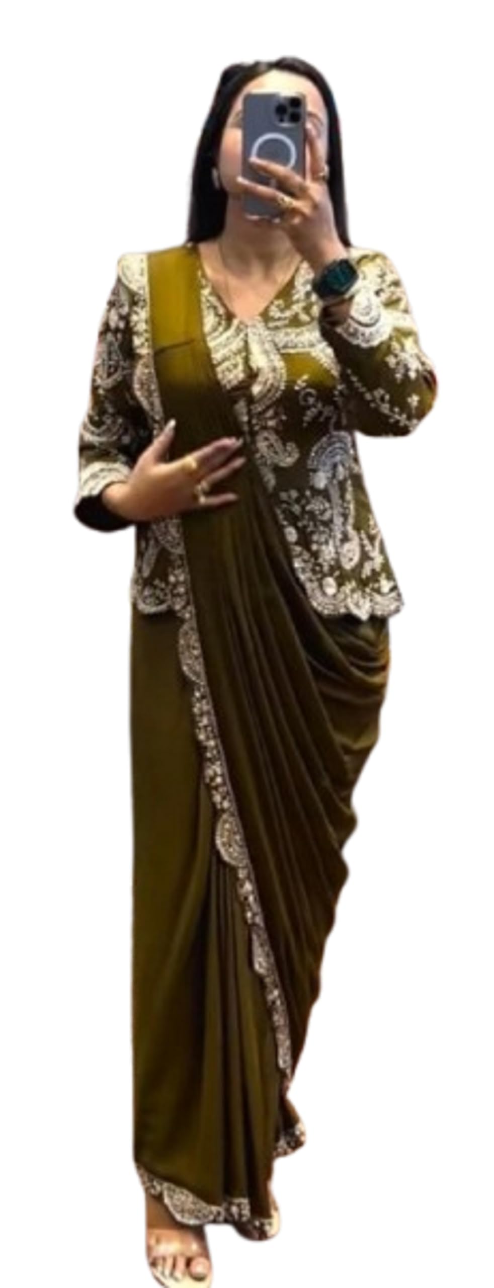 Ready To Wear Saree Womens And Girls Soft Heavy Chinon Fabric With Embroidery Sequins work Koti And Blouse Fully Stiched-image-12