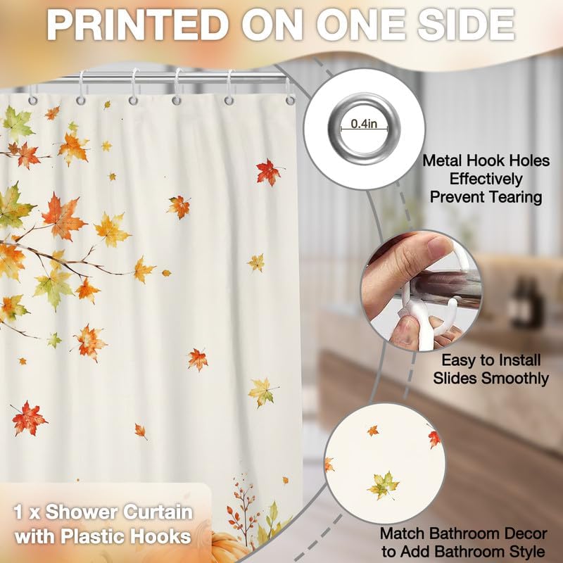 Fall Leaves Shower Curtain for Bathroom, Autumn Bathtub Curtains