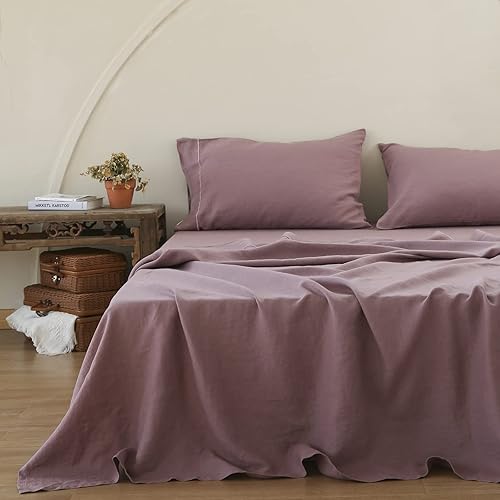 Simple&Opulence 100% Pure Linen Sheet Set Queen Size, Natural French