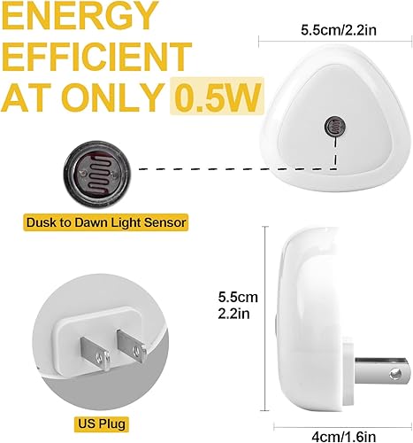 Miniatura 4 de INZU Luces nocturnas enchufables a la pared, luces nocturnas de baño con sensor de luz del atardecer al amanecer, luz nocturna LED enchufable para