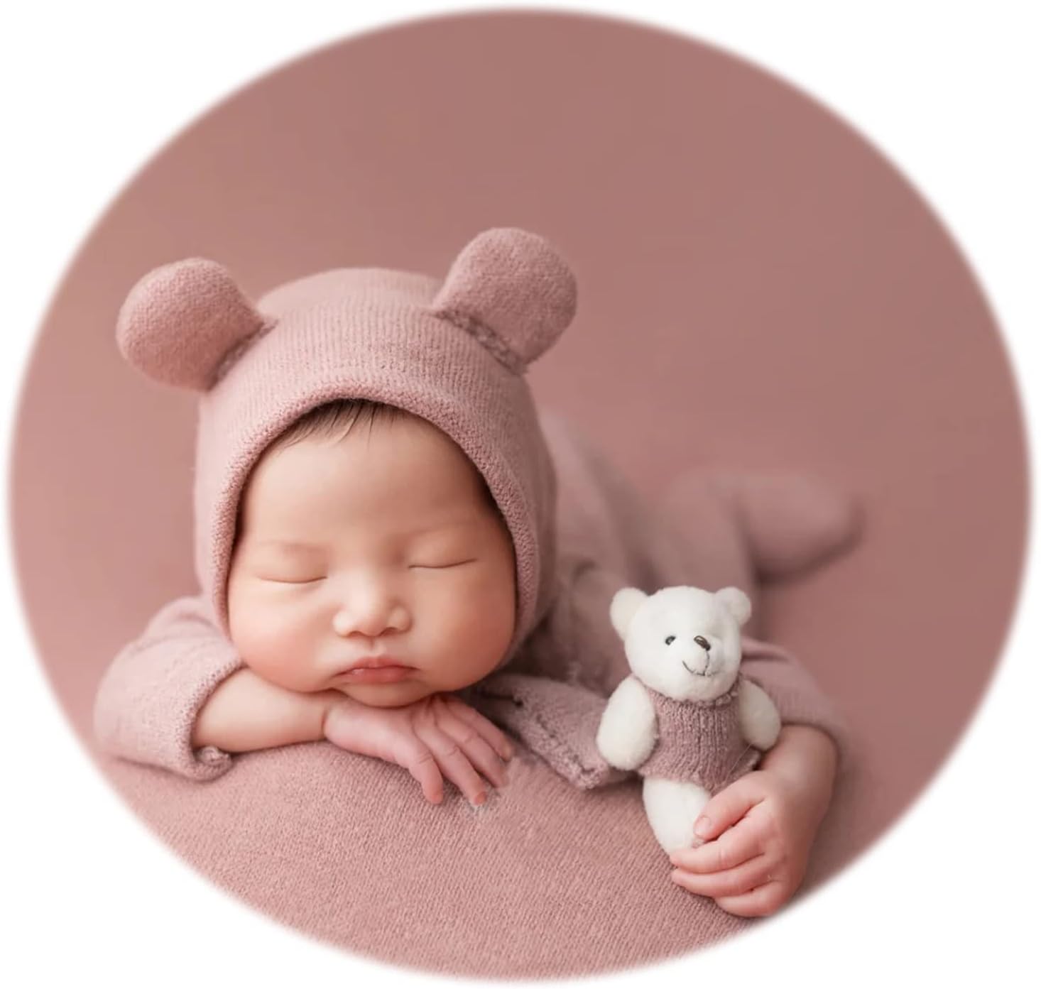 Zeroest Newborn Photography Outfit Baby Photoshoot Props For Prince Infant Photo Prop Bear Outfits New Born Boy Hat Clothes Set (Dusty Pink)