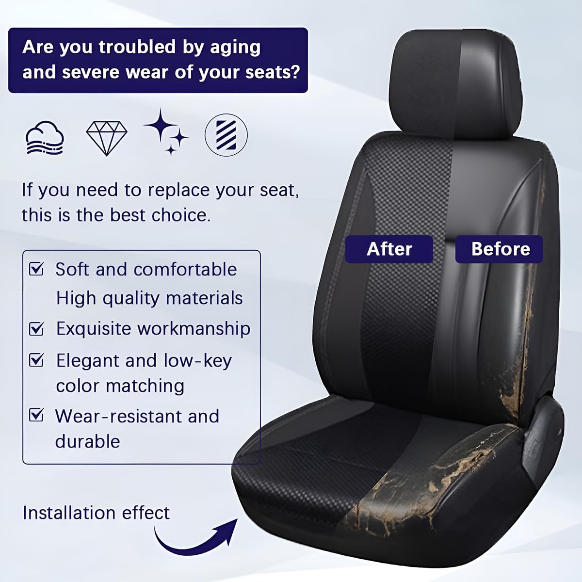 4PCS 3D Foam Car Black Front Seat Covers, Polyester Waterproof image 3