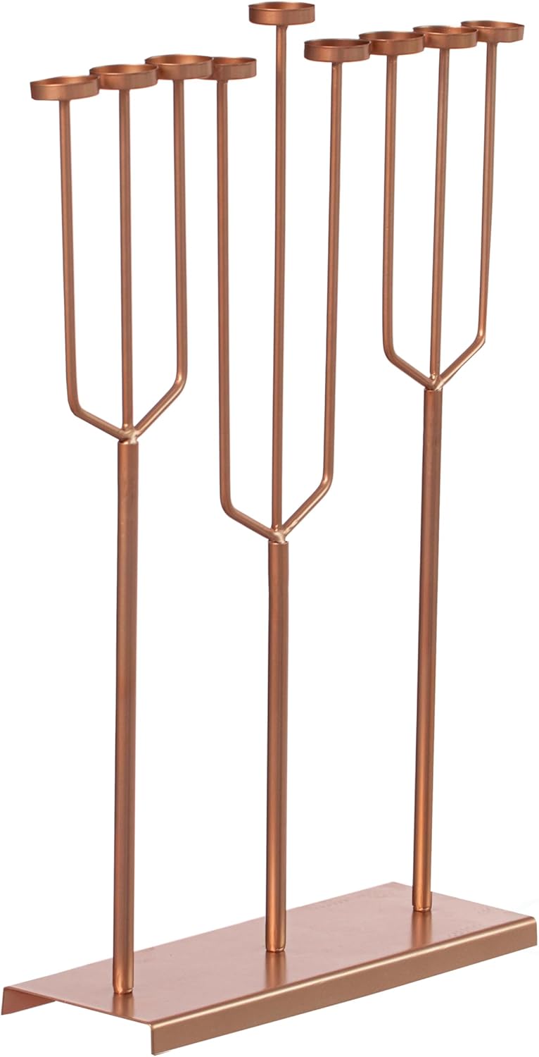 Modern Design Small Hanukkah Menorah Exceptional presentational Piece, 9 Branch Tea Light Candle Holders, Rose Gold