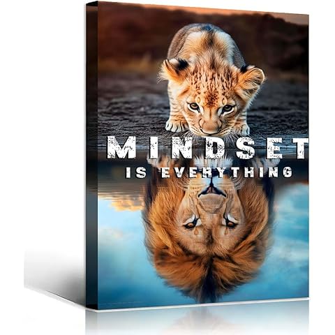 Lion Canvas Wall Art Inspirational Quotes Poster Mindset Is Everything Modern Motivational Poster Prints for Office Bathroom Living Room Home Decor