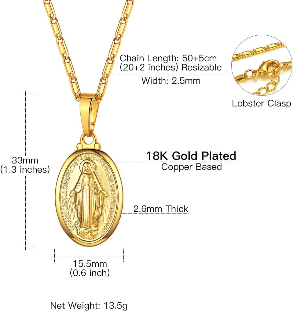 Suplight Stainless Steel Virgin Mary Pendant Necklace for Women & Men, Hypoallergenic Durable Religious Oval Chain Jewelry, Adjustable 18-20 Inch Holy Mary Medallion