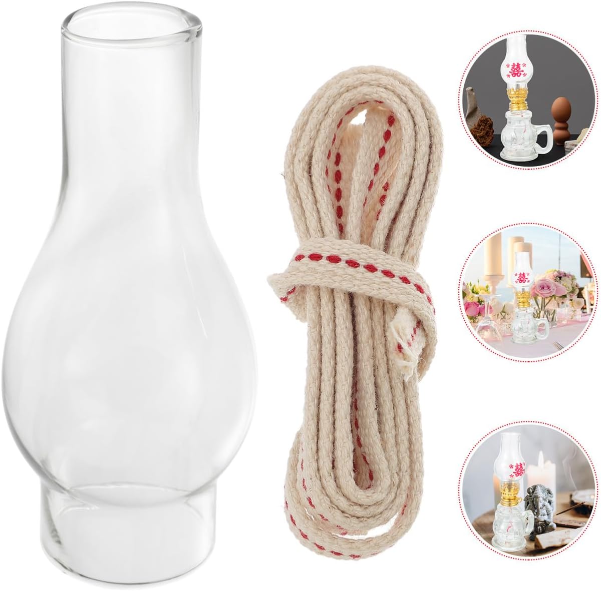 BESPORTBLE Glass Kerosene Lamp Shade and 1cm Wick Set, Original L555 Glass Chimney Replacement, 2pcs Oil Lamp Accessories for Indoor Lighting and Vintage Lanterns