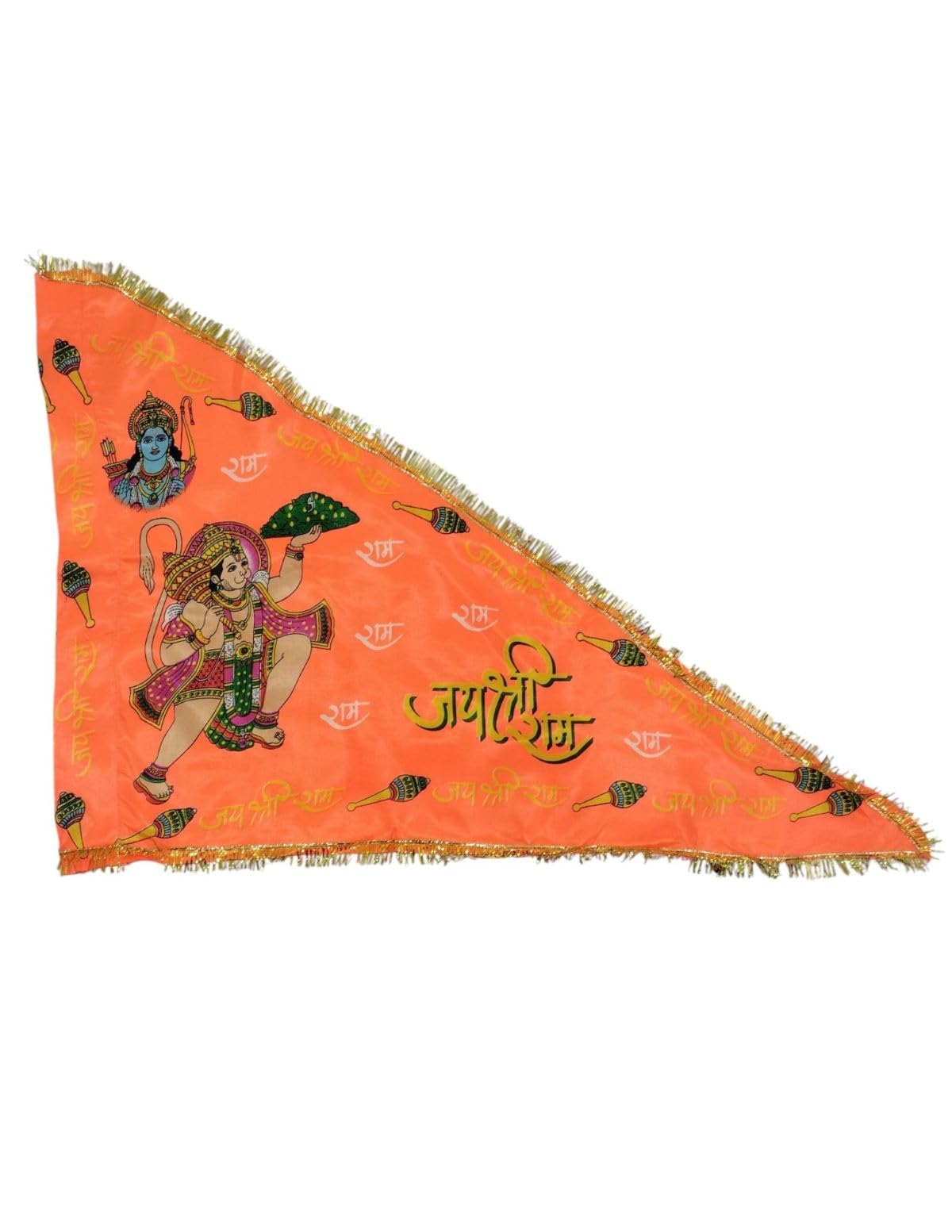 BookMyCostume Hanuman Ji Flag with Lace on Border (24x36)" | Jai Shree Ram Printed Triangle Dhwaj | Hindu Religious Jhanda/Pataka for Temple Decoration, Bike Rally, Yatra, Roof Top & Hanuman Jayanti-image-28