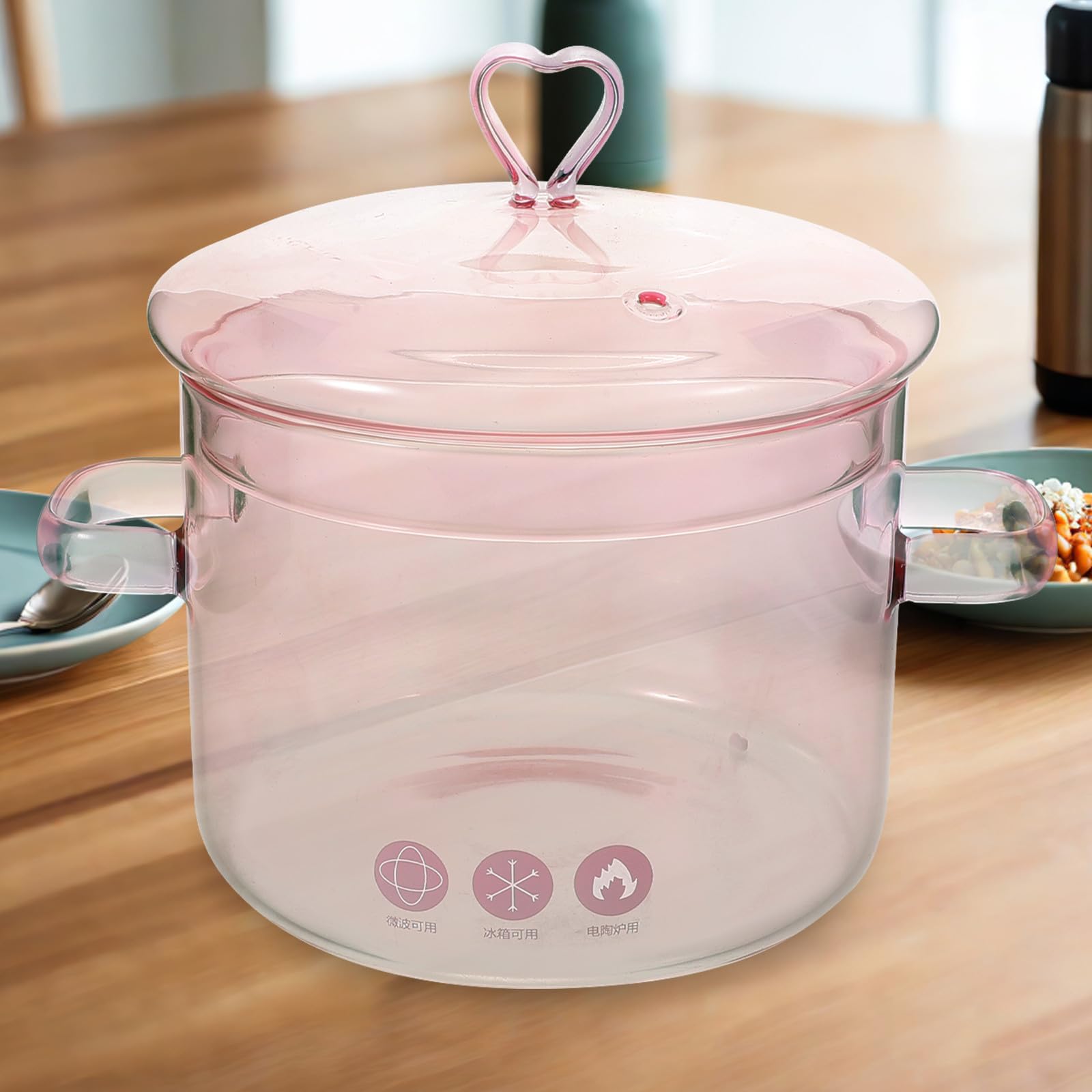 TOYANDONA Pentola in Vetro a Cuore 1900ml in Vetro Borosilicato Rosa | Doppie Maniglie, Adatta a Fornelli Elettrici in Ceramica, per Cottura Quotidiana e Pranzi in Famiglia