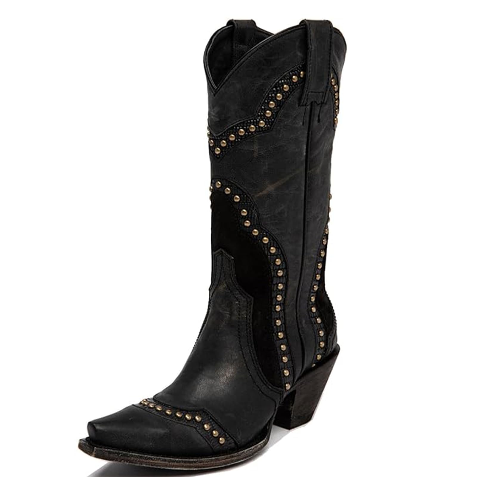 Cowboy Boots for Women Western Boots Cowgirl Pointed Toe Pull On Mid Calf Classic Dress Retro Boots