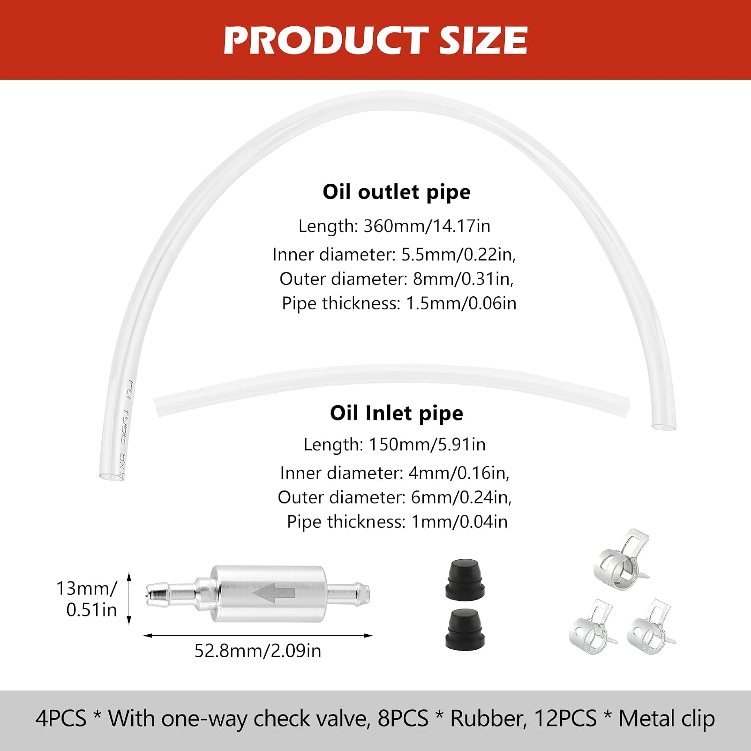 4 Pcs Brake Bleeder Kit, One Way Check Valve Tube Bleeding Tool for Clutch Bleeder Valve with Nozzle Cap and Clamp, Universal Brake Fluid Deflator for Hydraulic Brake System