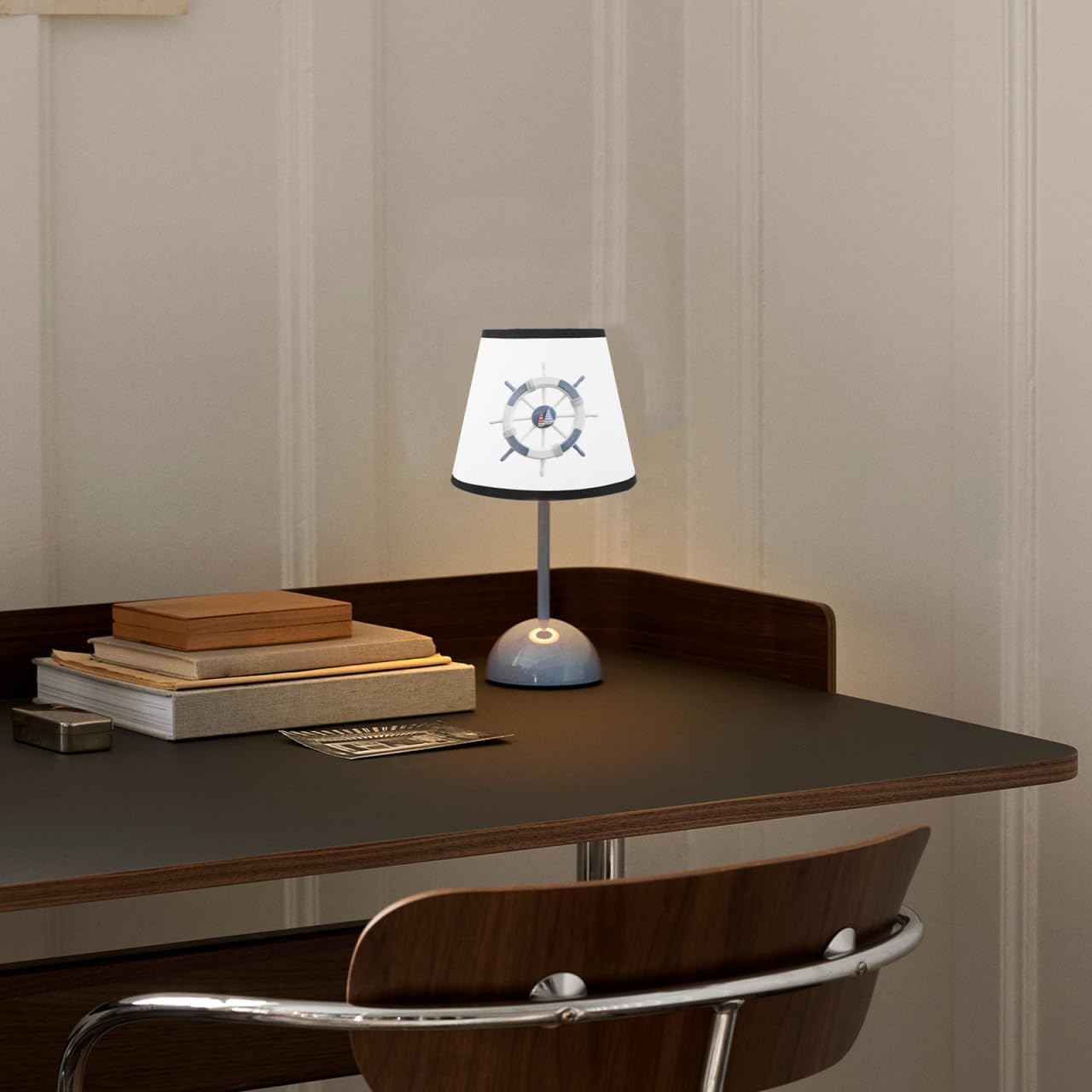 Nautical Cloth Lampshade Replacement Light Cover For Bedside Table Desk Floor Lamp Easy Install Fabric Shade With Ship Rudder Pattern Coastal Bedroom Living Room Office