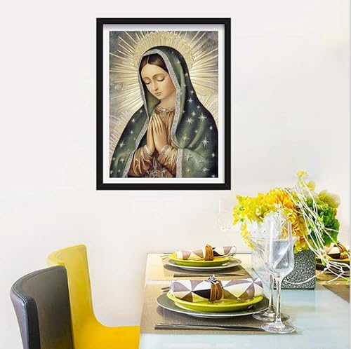 Miniatura 3 de F-CANLAN Kit de pintura de diamante redondo de taladro completo, juego de manualidades con puntos de diamante virgen maría 5D, creencia religiosa,