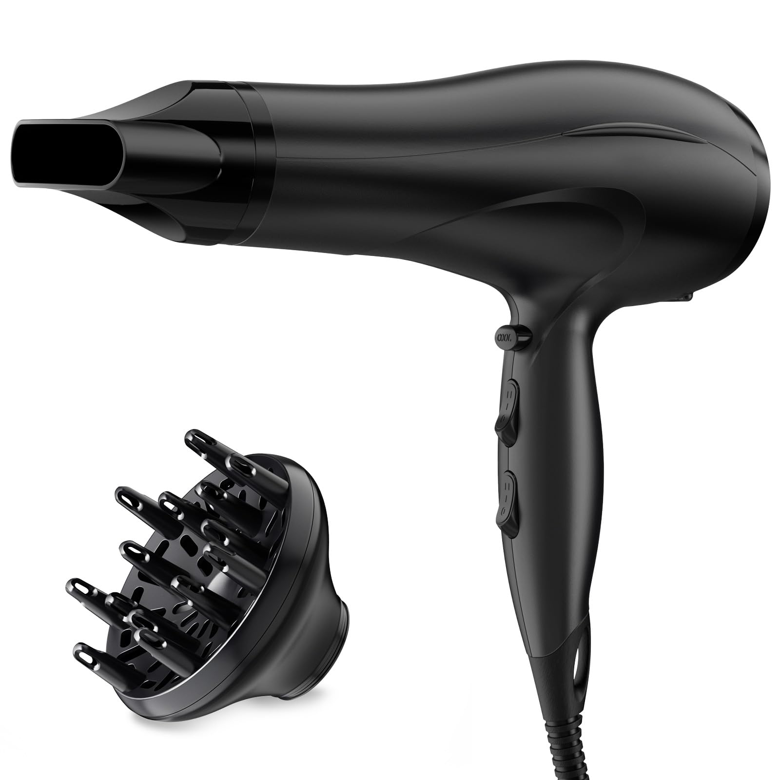 Secador de Pelo Iónico Profesional 2400W con Difusor y Boquilla, Secado Rápido con Ajustes de Aire Frío y Caliente para Todo Tipo de Cabello
