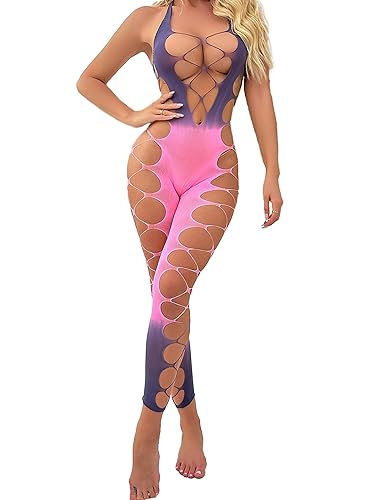 Body Donna Rete Arcobaleno Accollato Monopezzo Maglia Sfumata Abbigliamento - Rosa - Taglia unica