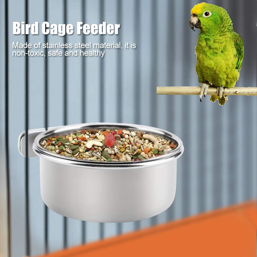 Hanging Adjustable Food Water Food Feeding Bowl Stainless Steel Parrot Parakeet Feeder Bird Cage Accessory Drinking Cup (S)