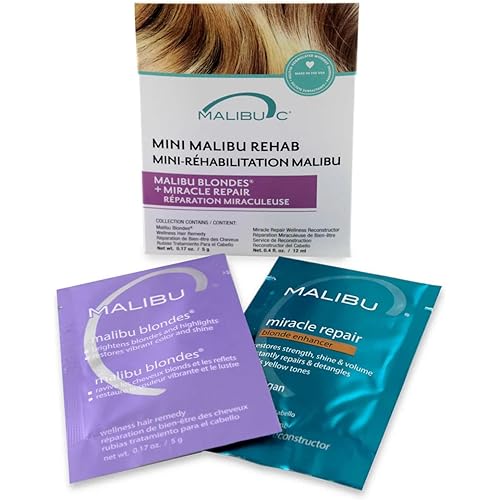 Malibu C Mini Rehab Malibu Blondes - Contains 2 Hair Remedy Packets - Vitamin Complex Hair Remedy to Restore Hair Vibrancy - Hair Care for Natural & Processed Blondes
