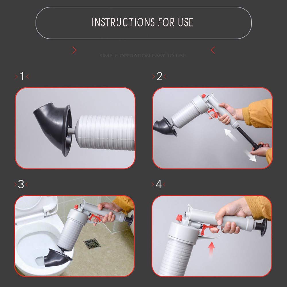 Sturalavandini a Pressione,Sturalavandini Aria compressa,Stantuffo WC,con 4 adattatori -utilizzato per Pulizia per Vasca da Bagno, Cucina, Bagno, Tubo Sewer.