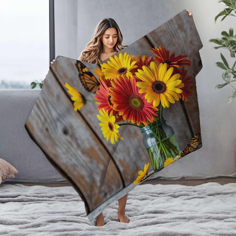 Couverture en flanelle imprimé floral et papillons, une idée cadeau idéale