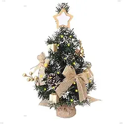 Arvore De Natal Decorada C/Led Pronta Enfeite Natalino Mesa 40cm (BEGE)