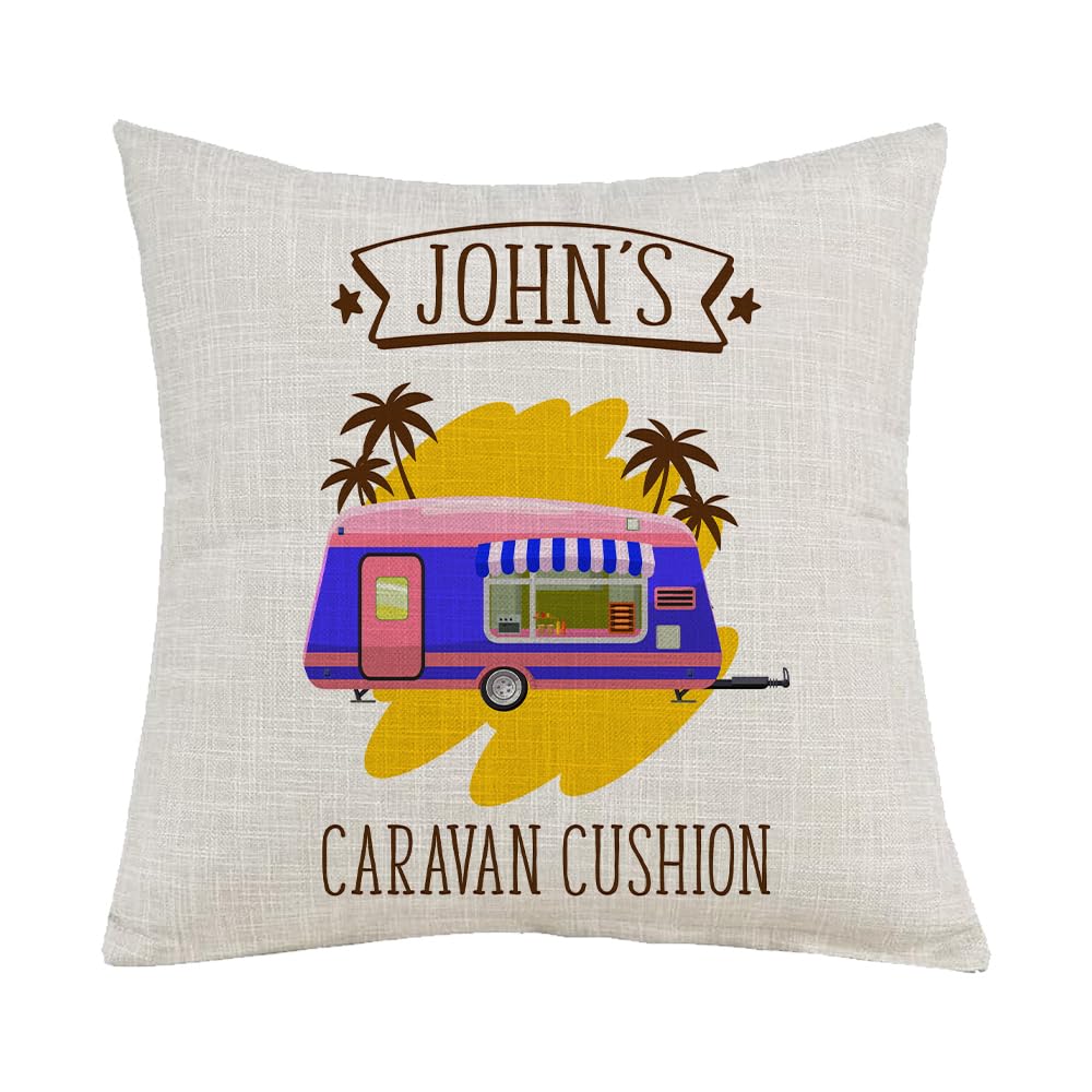 Getagift Linen (45 X 45 Cm) Personalised Caravan Cushion Themed Funny Cushion Cover, Throw Pillow Cover. – Gift For Christmas (Design 1) (Linen (45 X 45 Cm))