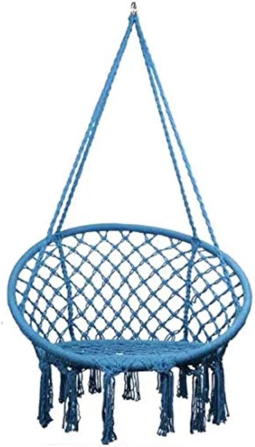 Vital Hammock Chair Macrame Swing -Hanging Cotton Rope Hammock Swing Chair for Indoor and Outdoor Use,Handmade Knitted Cotton Rope Hanging Chair for Indoor, Outdoor, Patio, Yard (1-Blue)
