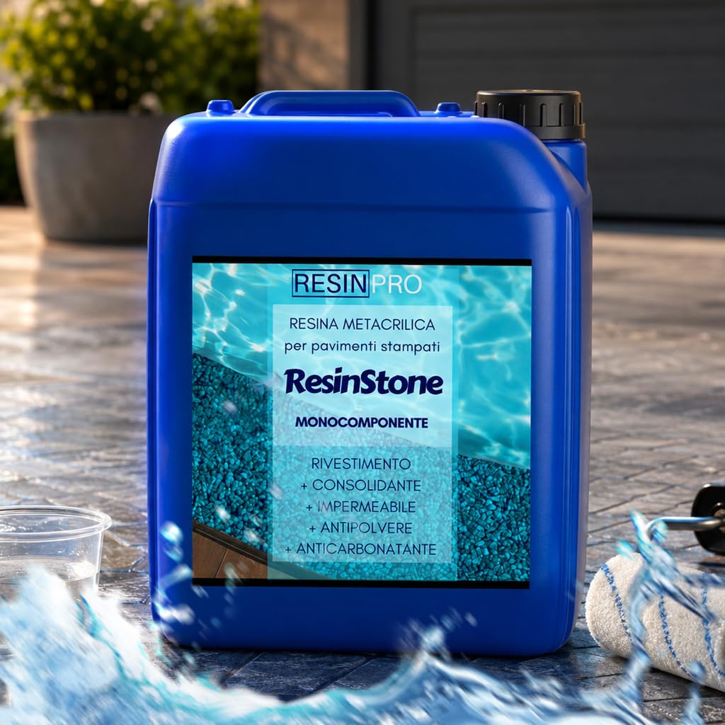 RESIN PRO - Resina metacrílica monocomponente ResinStone - Revestimiento para suelos de hormigón impreso, consolidante, impermeable, a prueba de polvo, transitable - 2 L 30m2.