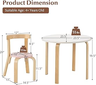 Costzon Kids Table and Chair Set, 5-Piece Wooden Activity Table w/ 4 Chairs, Toy Bricks, Classroom Playroom Daycare Furniture for Playing, Drawing, Reading, Bentwood Toddler Table & Chairs (Assorted)