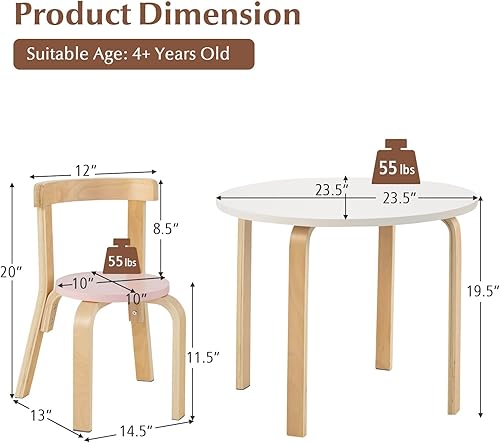 Miniatura 7 de Costzon Juego de mesa y silla para niños, mesa de actividades de madera de 5 piezas con 4 sillas, ladrillos de juguete, muebles de guardería para