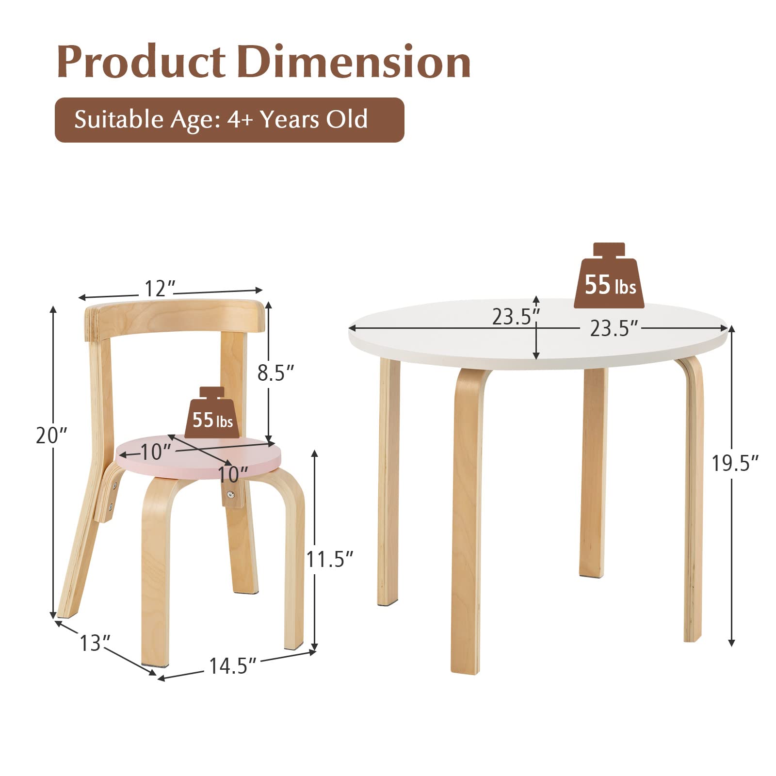 Costzon Kids Table and Chair Set, 5-Piece Wooden Activity Table w/ 4 Chairs, Toy Bricks, Classroom Playroom Daycare Furniture for Playing, Drawing, Reading, Bentwood Toddler Table & Chairs (Assorted)