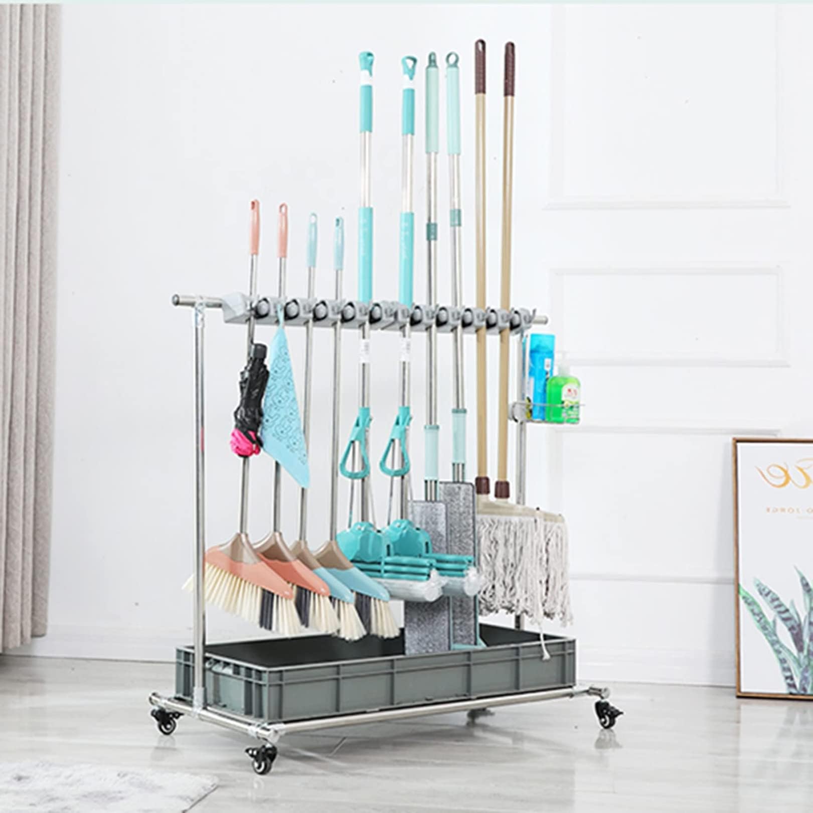 Versatile Floor Cleaning Cart with Broom & Mop - Efficient nizer with Hoo Tool for Easy Cleaning, Perfect for Home & Commercial Use