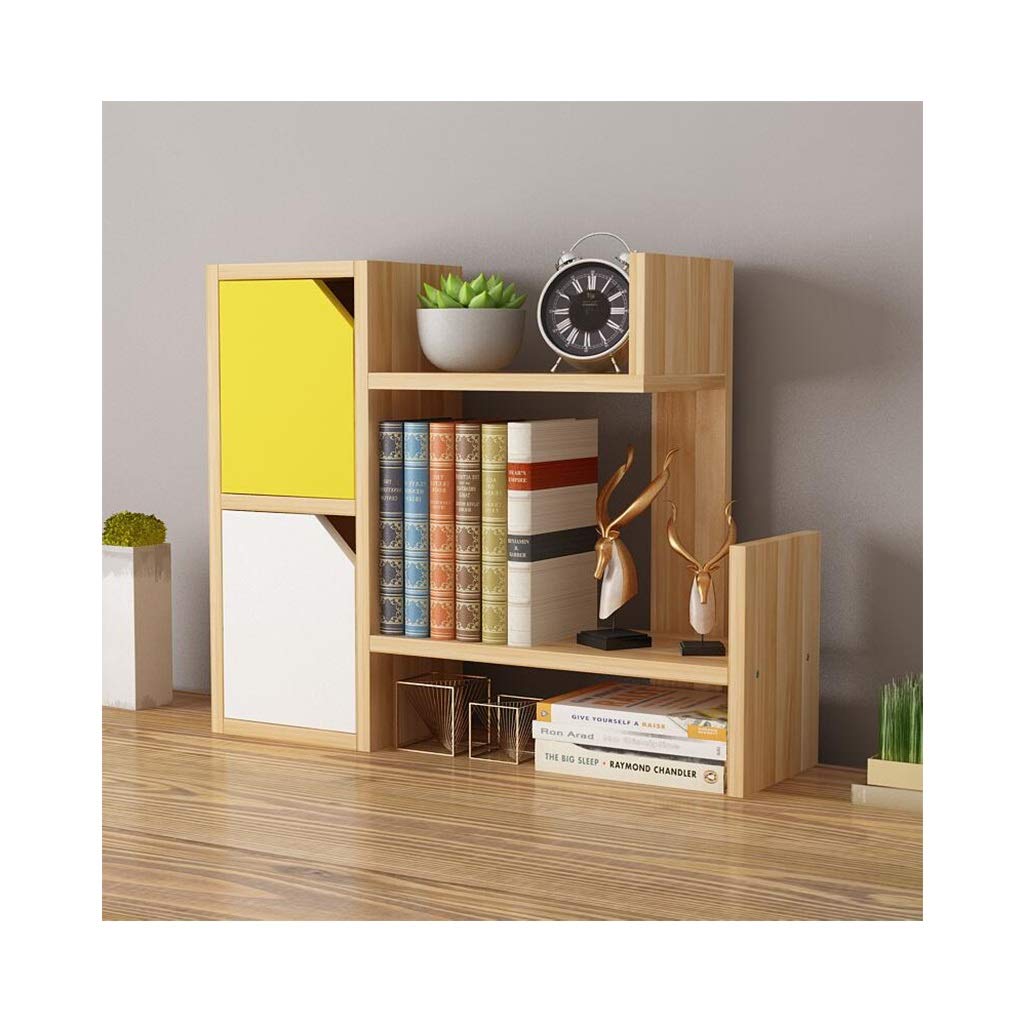 Bookcases Wood Desktop Bookshelf With 2 Drawers Desk Organizer Office Storage Rack Free Style Display Shelf Stand Shelf Countertop Bookcase Decoration(Natural-A)