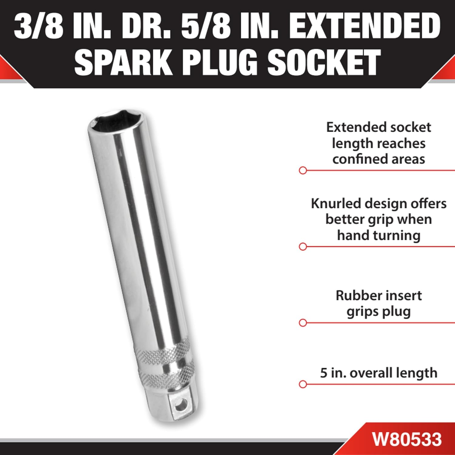 Performance Tool W80533 Spark Plug Socket, 3/8-Inch Drive, 5/8