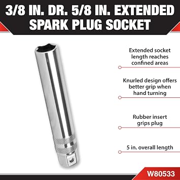Performance Tool W80533 3/8 in. Drive 5/8 in. Extended Spark Plug Socket