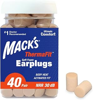 Mack's ThermaFit Soft Foam Earplugs 40 Pairs - NRR 30dB Body Heat Activated Comfort for Sleeping, Snoring, Travel, Concerts | USA Made