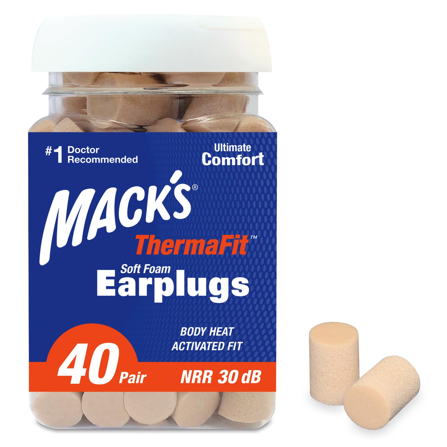 Macks ThermaFit Soft Foam Earplugs 40 Pair - Comfortable Ear Plugs for Sleeping Snoring Work Travel Loud Events