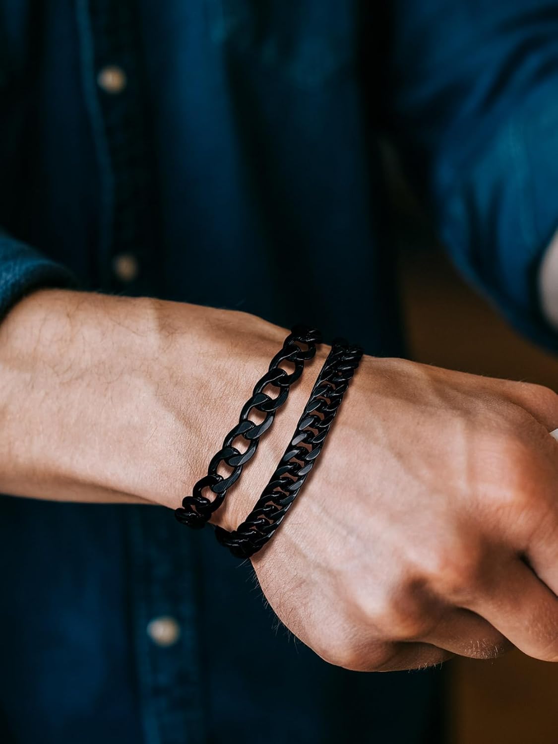 Richsteel 2PCS/3PCS Bracelets Chain for Men Women Stainless Steel Silver/Gold/Black Cuban/Rope Link Chain Bracelets Set, 7.4/8.2/9 Inch Hand Chain Length for Men Women Jewelry - Image 3