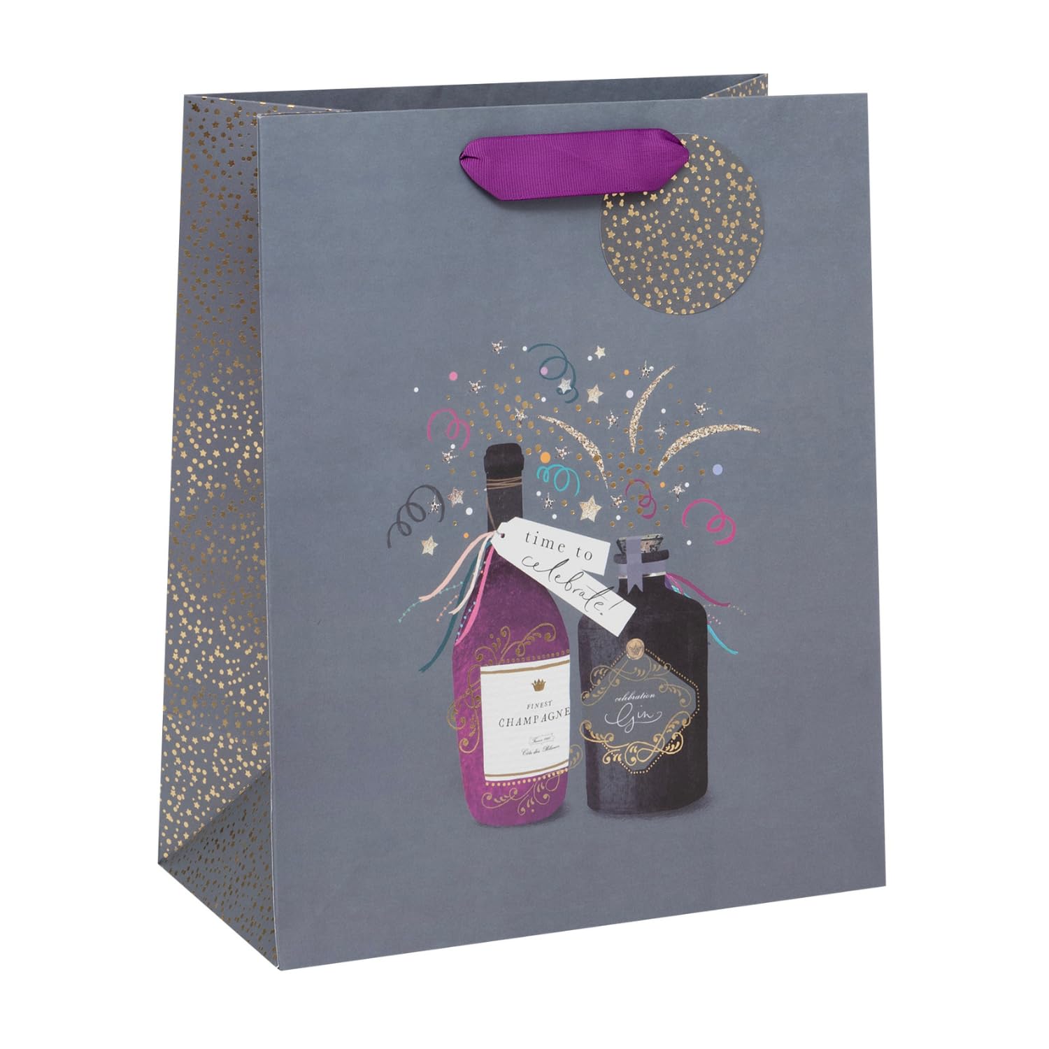 Glick Luxury Large Gift Bag, Time to Celebrate and Congratulations/Graduation,26w x 31.5h x 13.5d cms, Grey & Purple