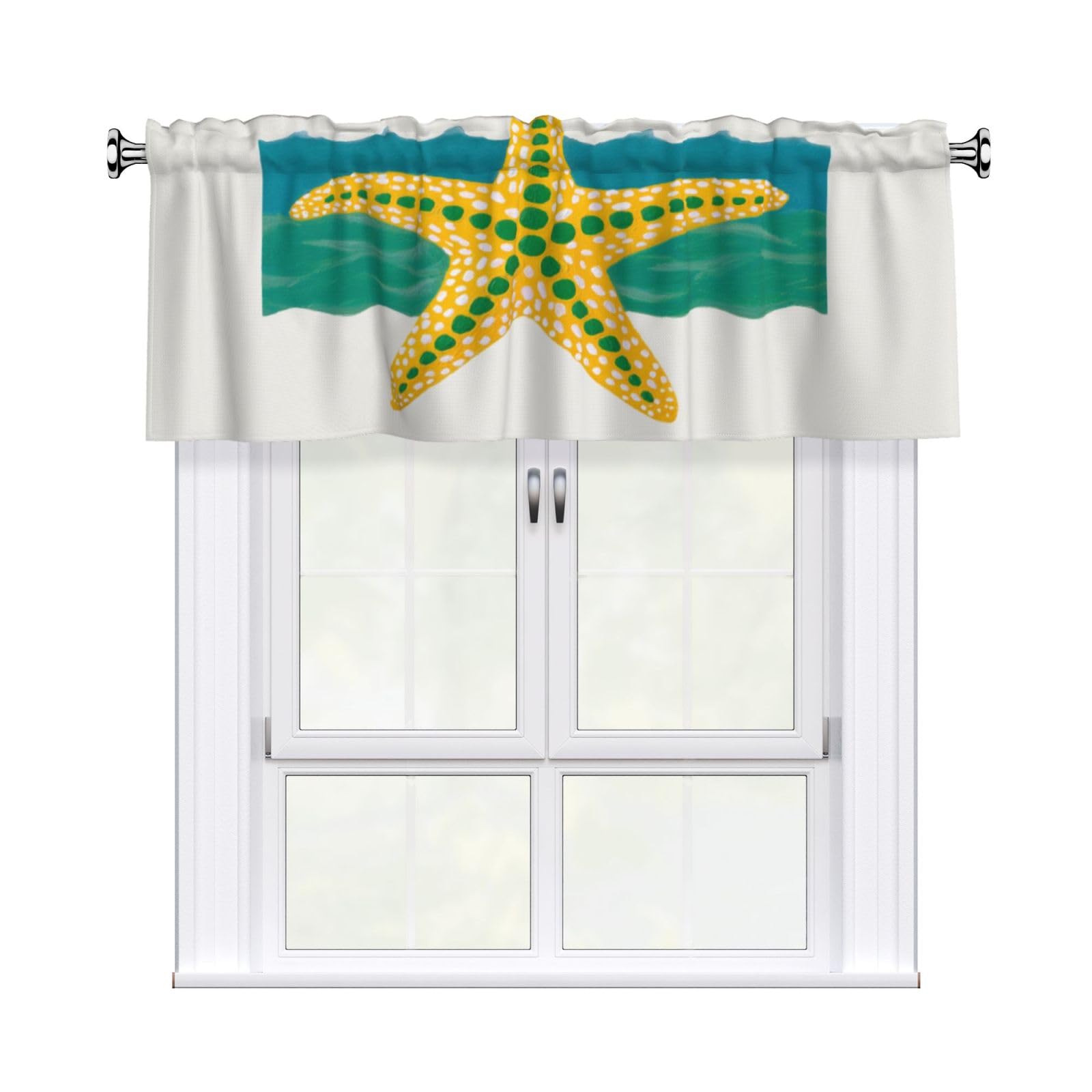 Woshuwo Minimalist Starfish Valances For Windows Rod Pocket Window Treatment Short Curtains For Kitchen Living Room Bedroom Decor 54x18in