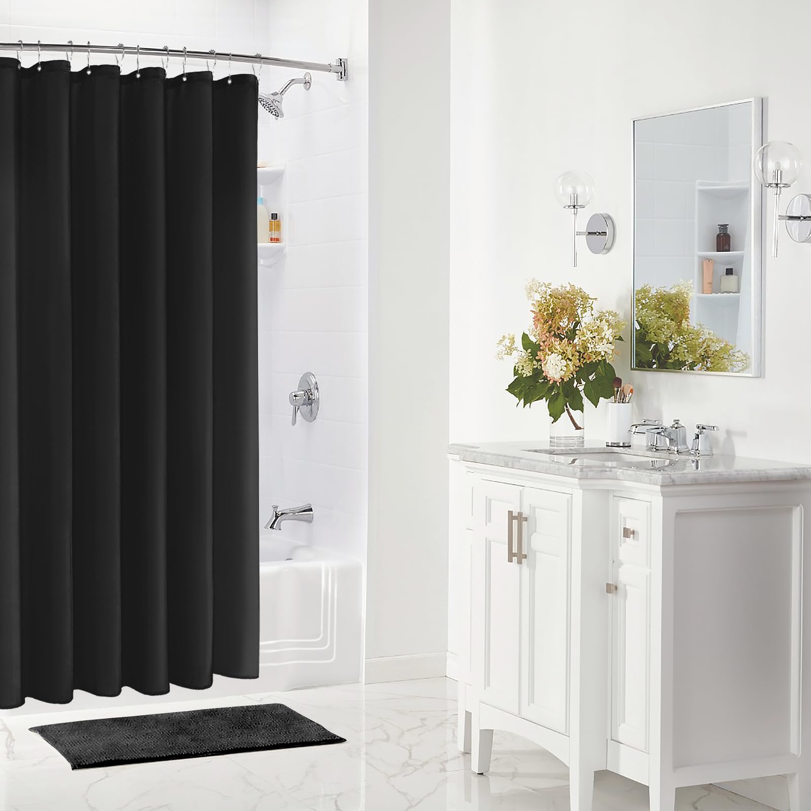 Cortina De Ducha Gibelle Azul Niebla - 72x72 Pulgadas, Impermeable, Con 12 Ganchos