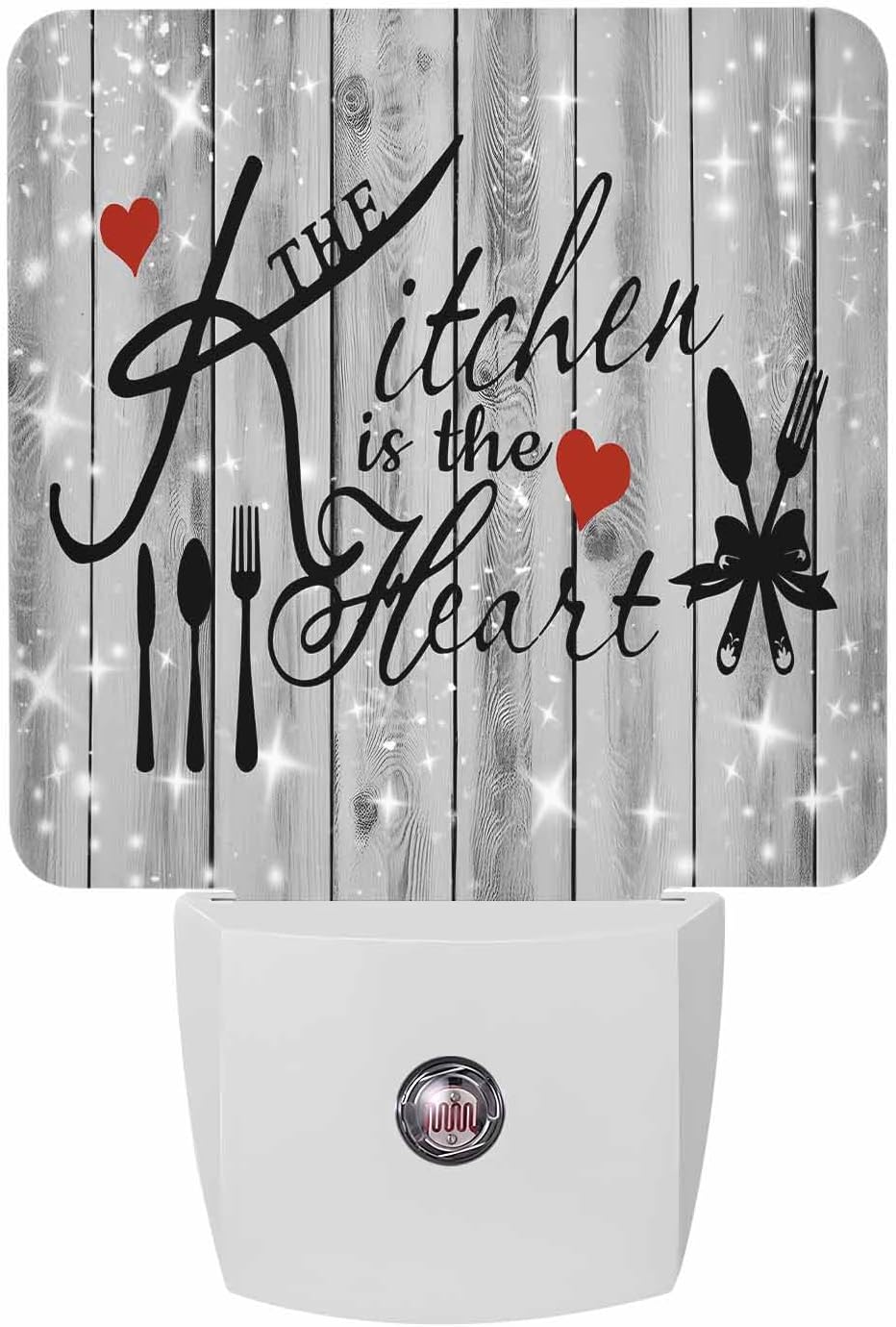 Wood Grain Kitchen Fork Spoon Love Night Light Plug into Wall Automatic Sensor Night Lamps Square Night-Light Plug into Wall for Bedroom Bathroom Kitchen Hallway Decor