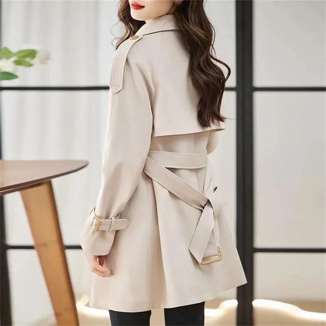 Womens Mid Length Double Breasted Trench Coat With Belt For Spring Fall